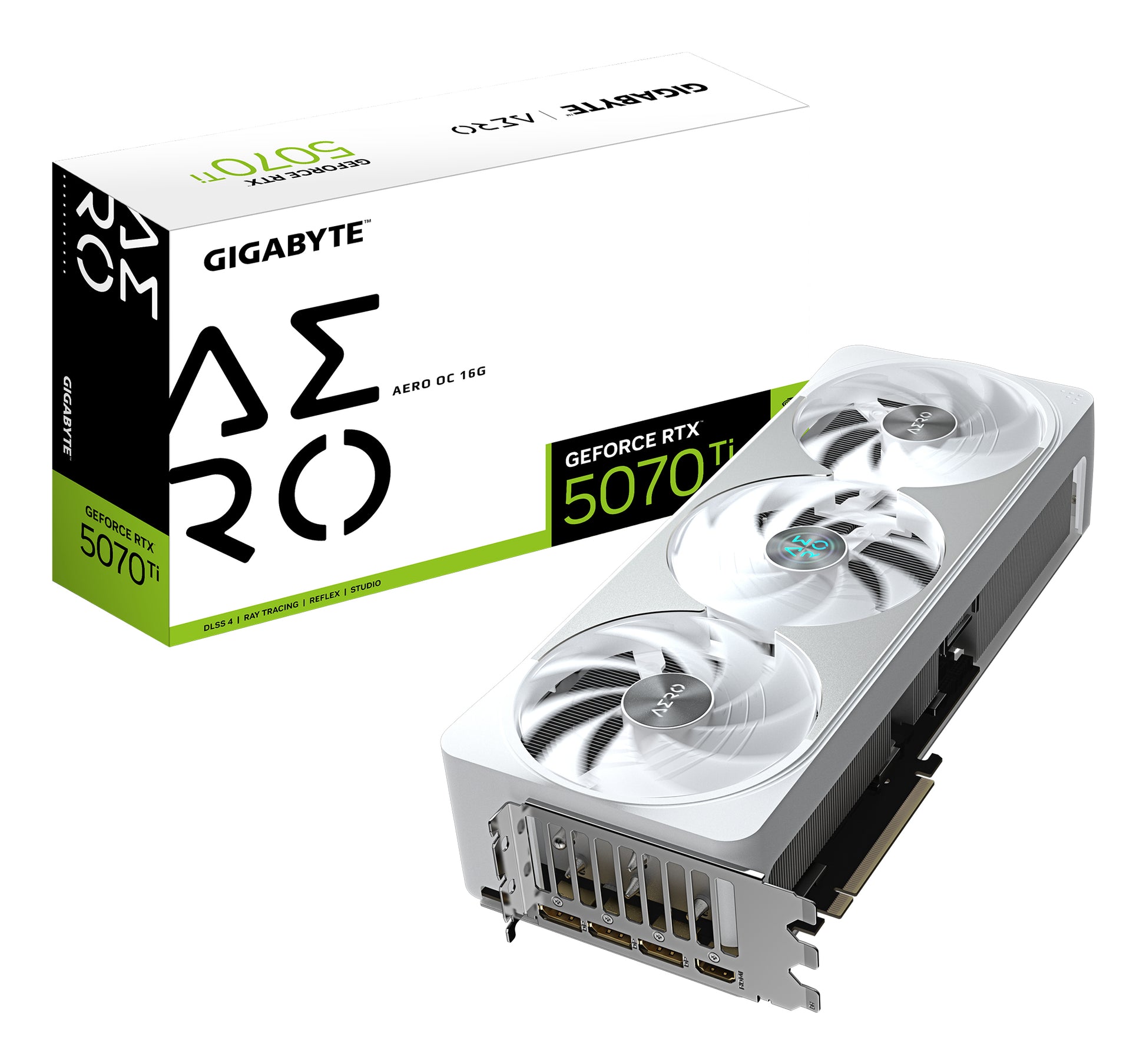 GIGABYTE GeForce RTX 5070 Ti AERO OC 16G – Grafikkarte – 16 GB GDDR7, PCIe 5.0, 3×DP 2.1a/1×HDMI 2.1b, Weiss