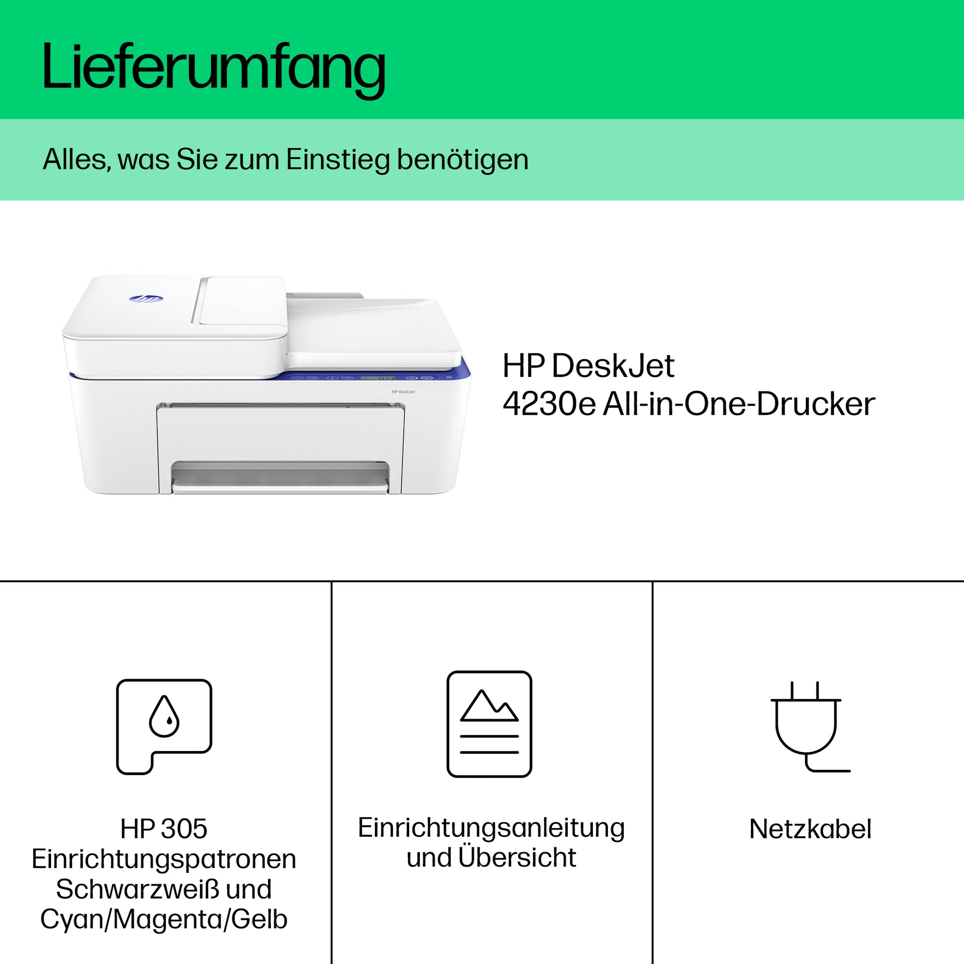 HP DeskJet 4210e – Farbtintenstrahl-Multifunktionsdrucker, A4, 3-in-1, Duplex, ADF, WLAN, AirPrint, Mopria