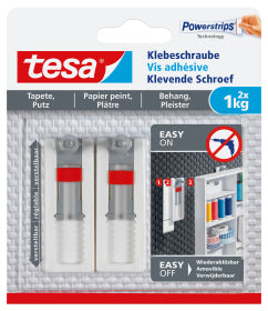 TESA Verstellbare Klebeschraube für Tapete/Putz – Weiss, bis 1 kg, 2 Stk.