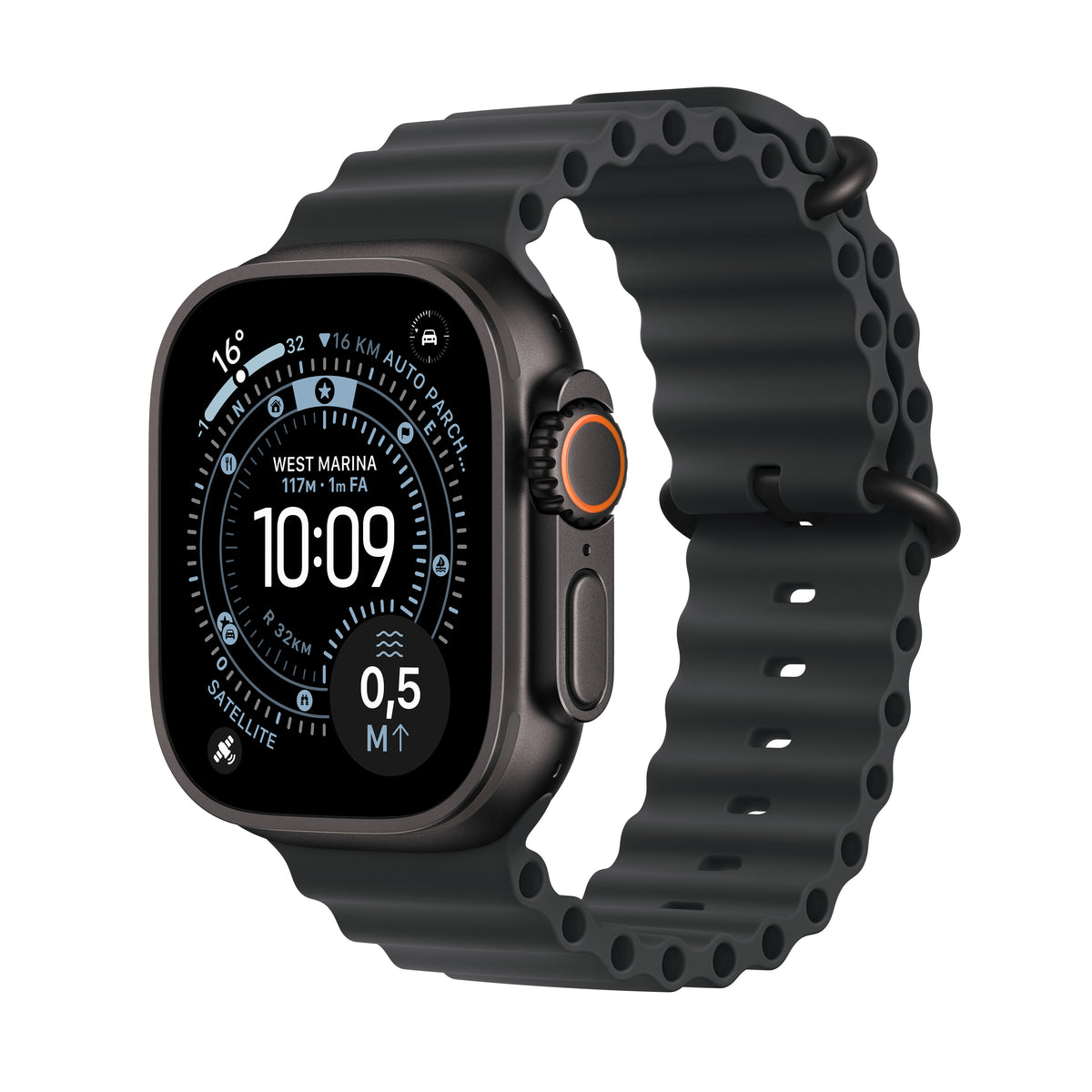 Apple Watch Ultra 3 49 mm GPS + Cellular – Titan Schwarz, Ocean Band Schwarz, 100 m, für iPhone
