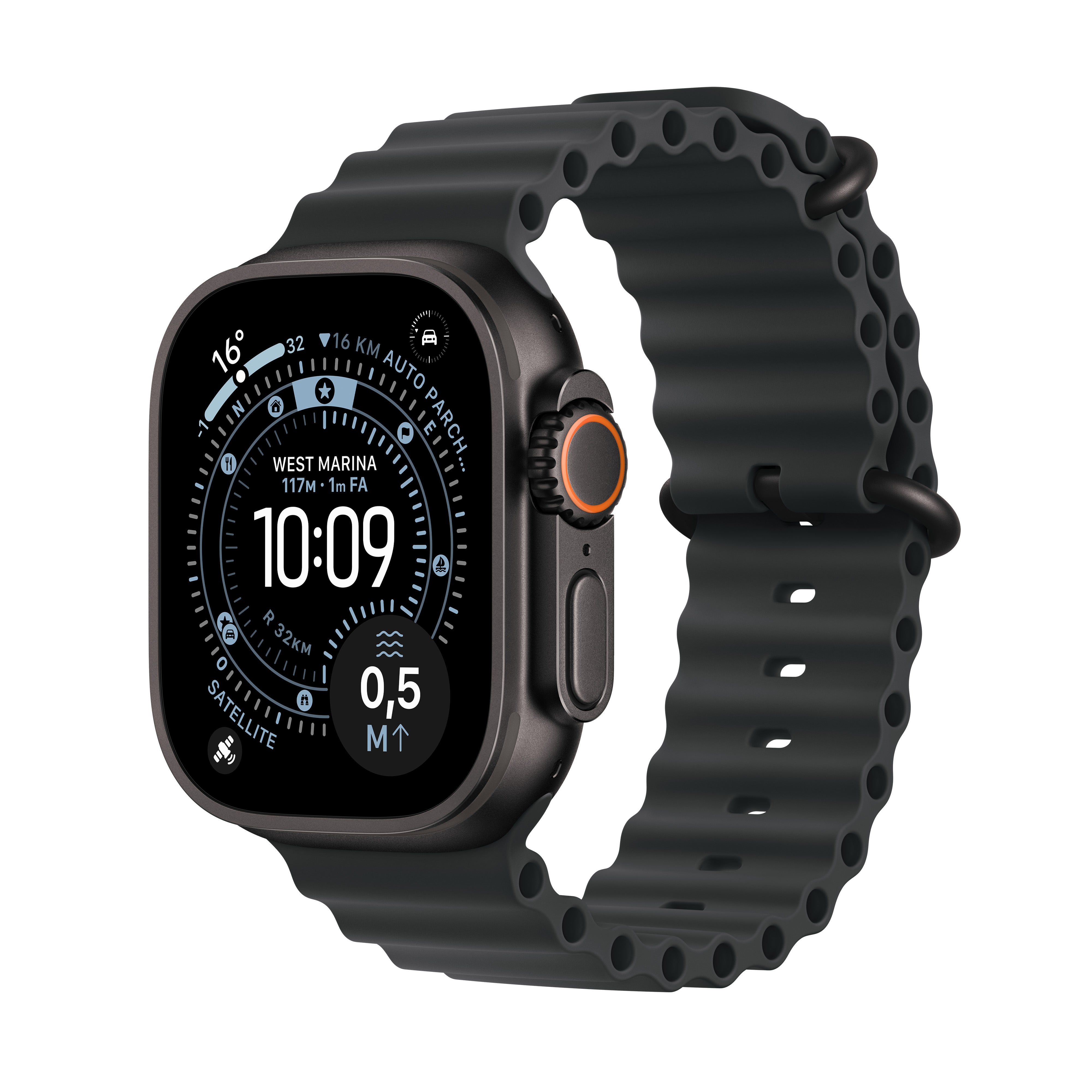 Apple Watch Ultra 3 49 mm GPS + Cellular – Titan Schwarz, Ocean Band Schwarz, 100 m, für iPhone