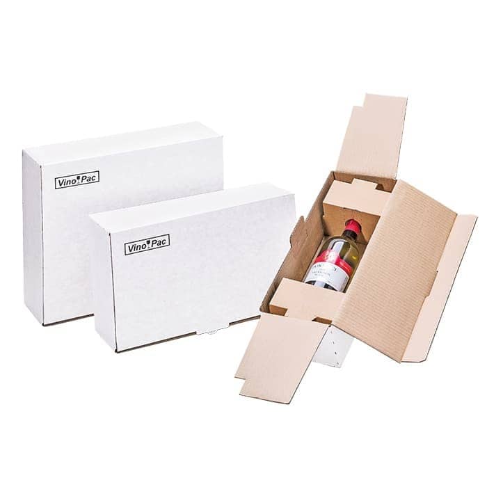 Brieger Weintrageverpackung VinoPac – für 3 Flaschen, bis 29 cm, bis Ø 8 cm, Automatikboden, 1 Einlage, weiss