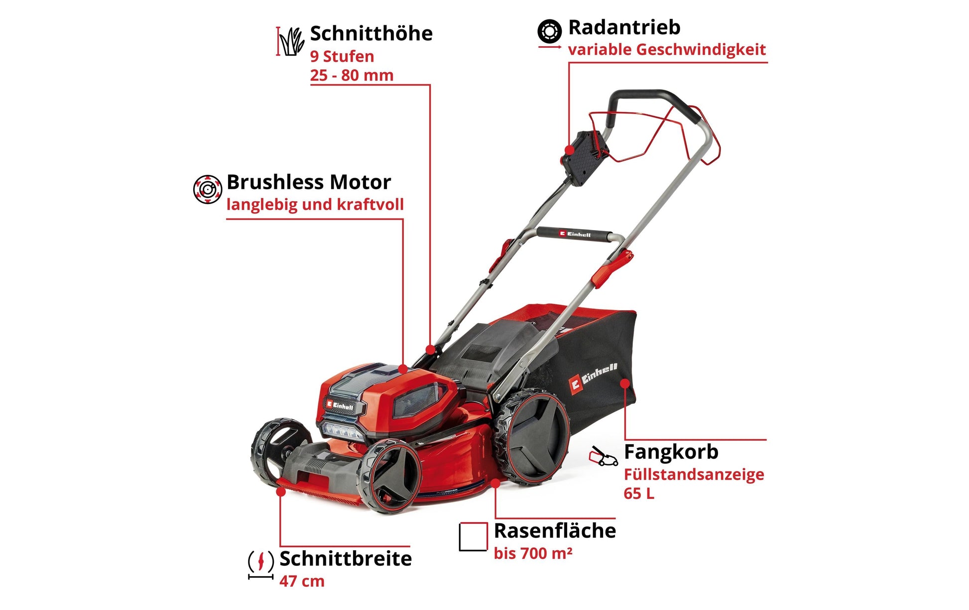 Einhell professional Einhell GP-CM 36/47 S Li BL Akku-Rasenmäher, bürstenlos – 18 V – Schnittbreite 47 cm – 4×4,0 Ah & 2 Ladegeräte