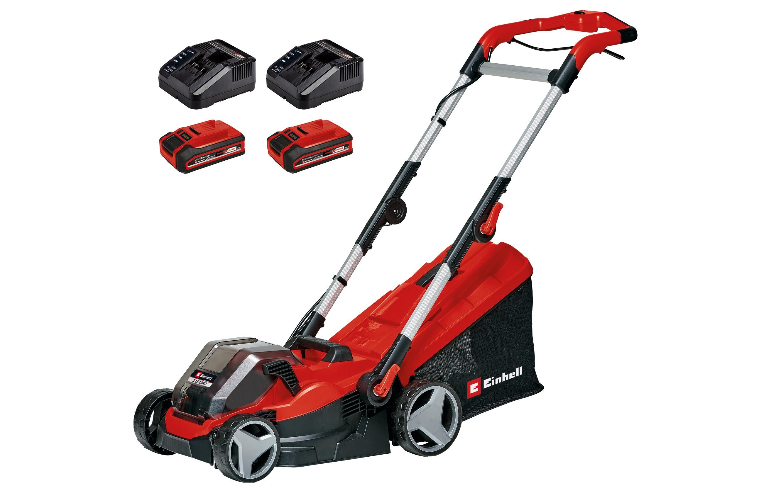 Einhell RASARRO 36/34 Akku-Rasenmäher – 18 V – Schnittbreite 34 cm – 2×3,0 Ah & 2 Ladegeräte – Power X-Change