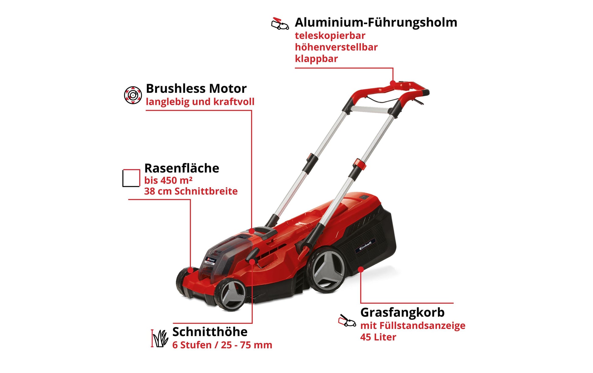 Einhell professional Einhell RASARRO 36/38 Akku-Rasenmäher – 18 V – Schnittbreite 380 mm – 2×4,0 Ah & 2×Ladegerät
