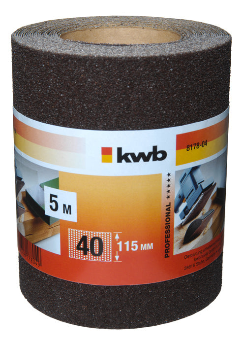 kwb Schleifpapier 115 × 5'000 mm P40 Korund – für Holz, Metall, Mauerwerk & Beton – 1 Stk