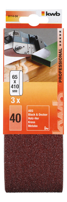 kwb Schleifband 65 × 410 mm P100 – für Metall & Holz – 3 Stk