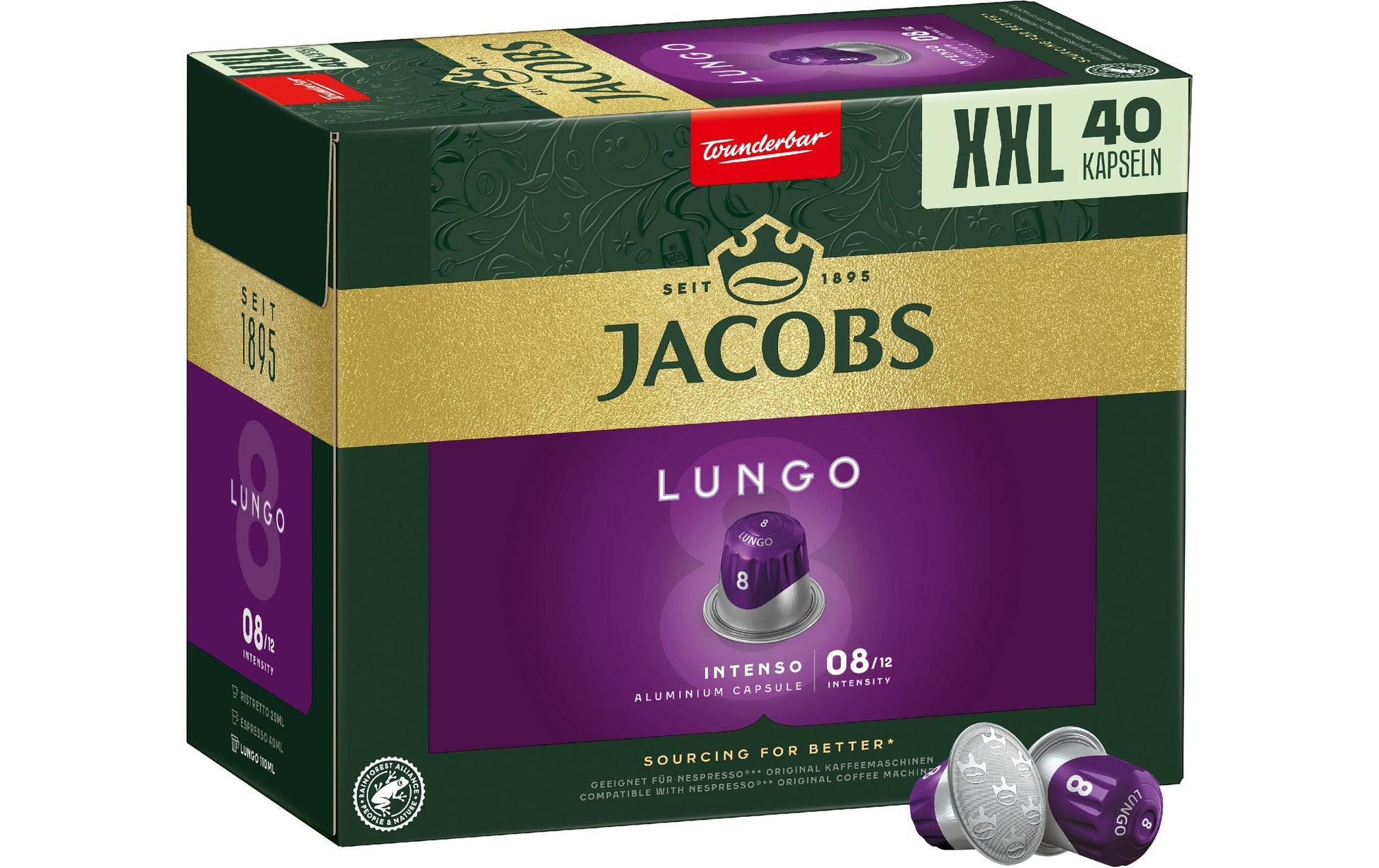 Jacobs Lungo Intenso – Kapseln für Nespresso – Intensität 8, 200 Kapseln