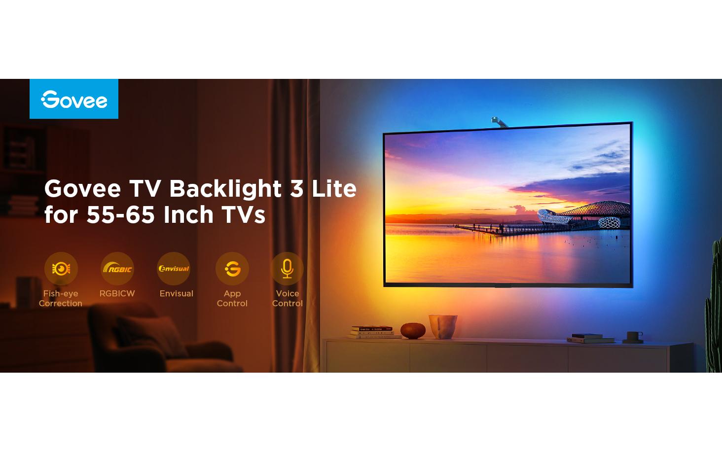 Govee Envisual T3 TV-Backlight-Set – RGBIC, Bluetooth – für 55–65" TVs – Schwarz
