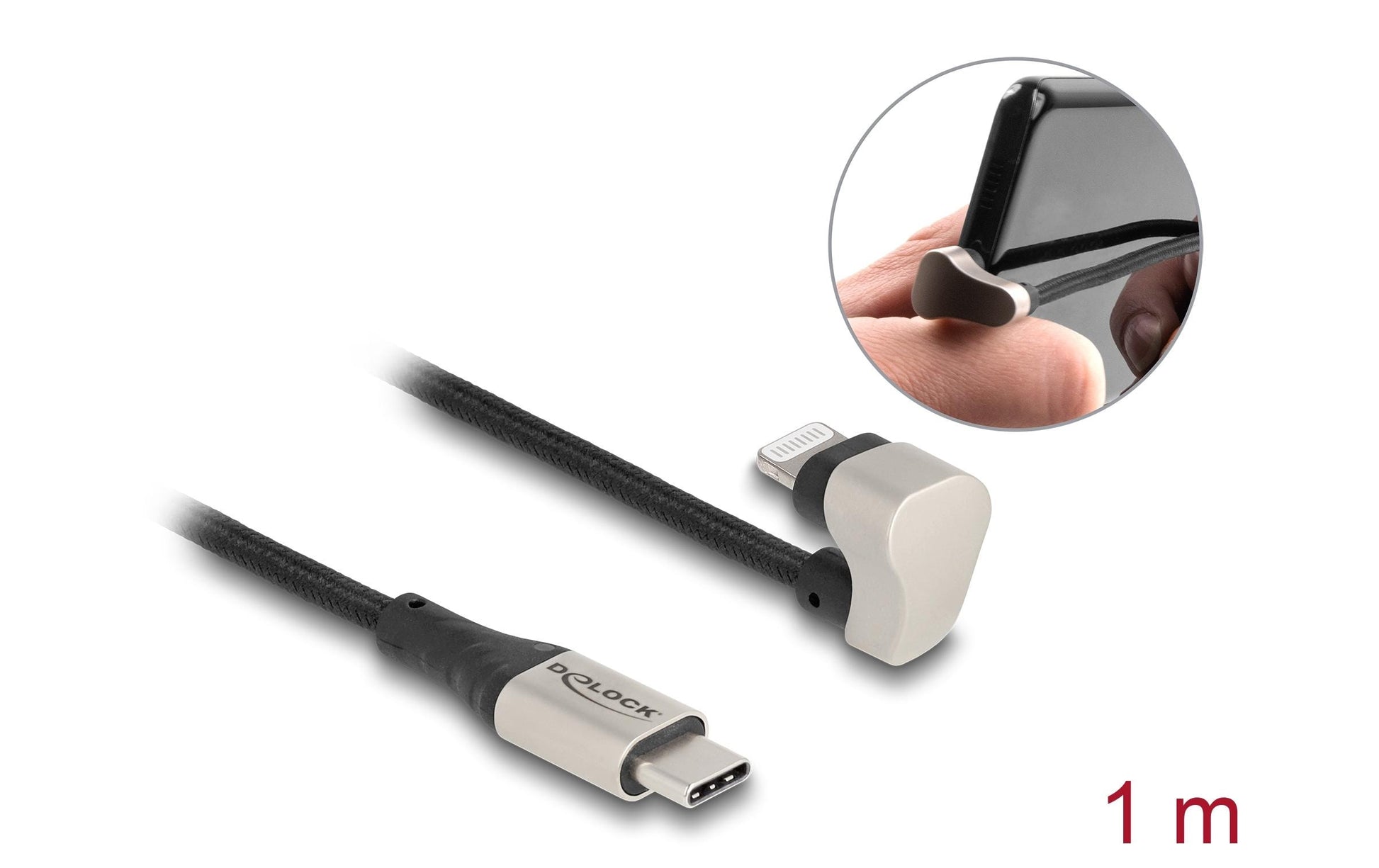 DeLOCK Daten- & Ladekabel – USB-C auf Lightning 1 m, MFi zertifiziert, 27 W, abgewinkelt – für iPhone/iPad