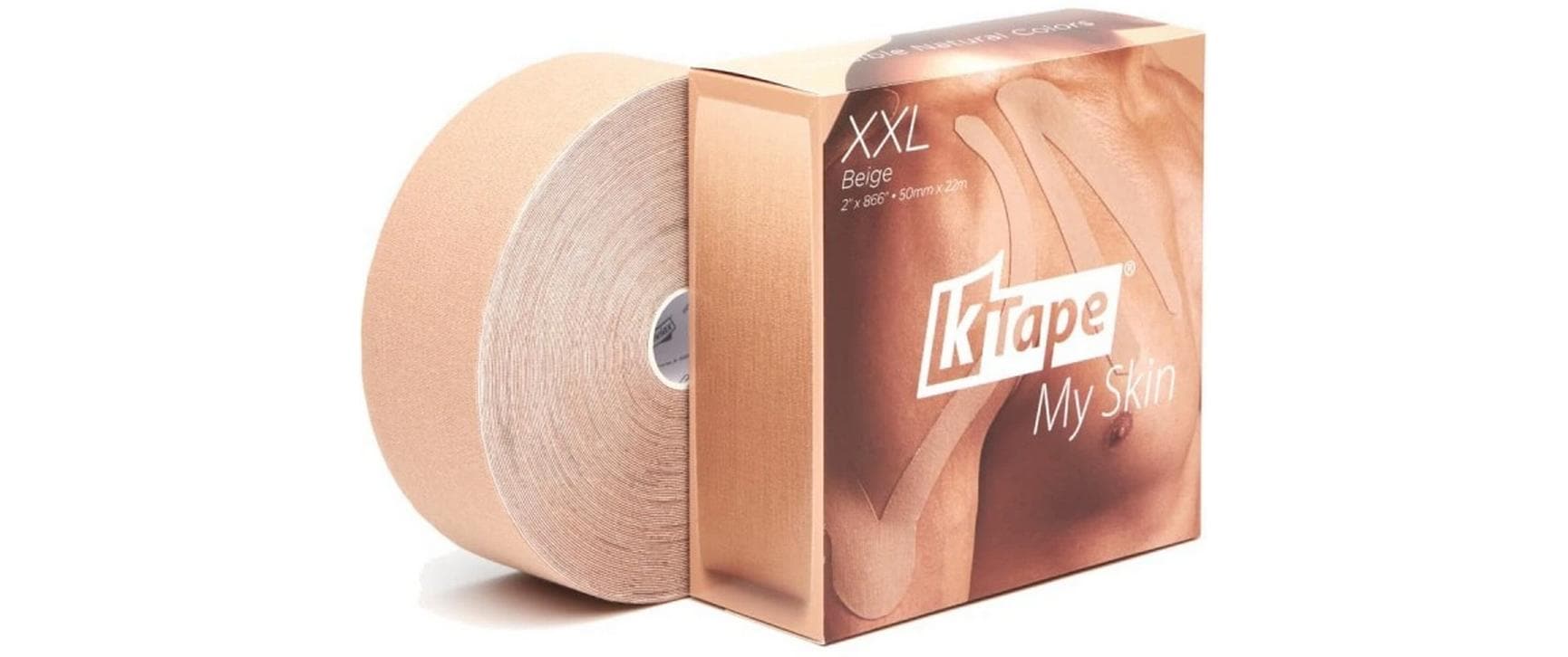 K-Tape Binde Kinesiotape XXL My Skin – 50 mm × 22 m, beige, Baumwolle, Spandex, wasserabweisend