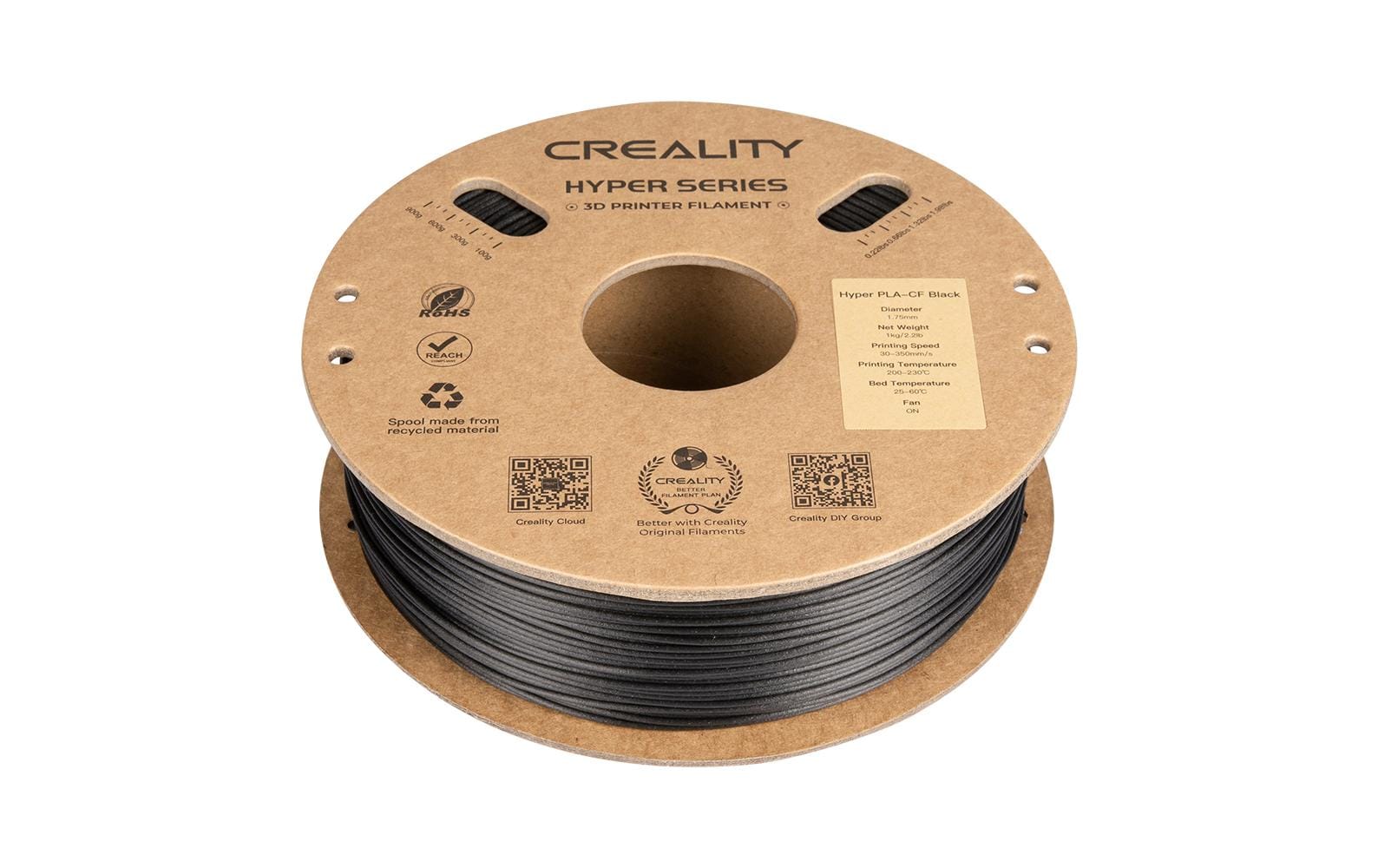Creality 3D-Drucker-Filament Hyper PLA-Carbon 1,75 mm Schwarz, 1 kg – für Creality K1-C, K1 Max