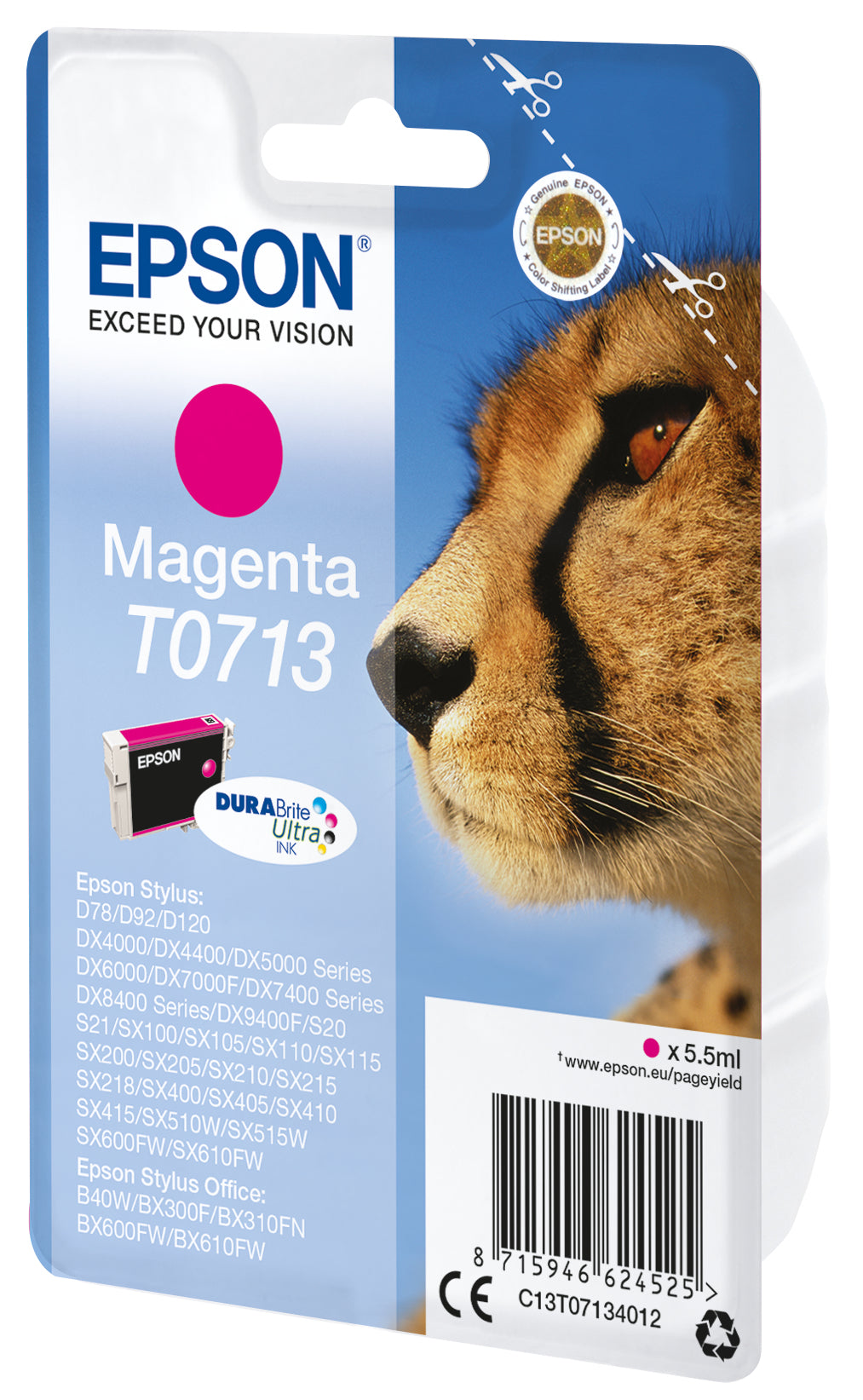 Epson Tintenpatrone T0713, Magenta, 250 Seiten – für Tintenstrahldrucker/Multifunktionsgeräte