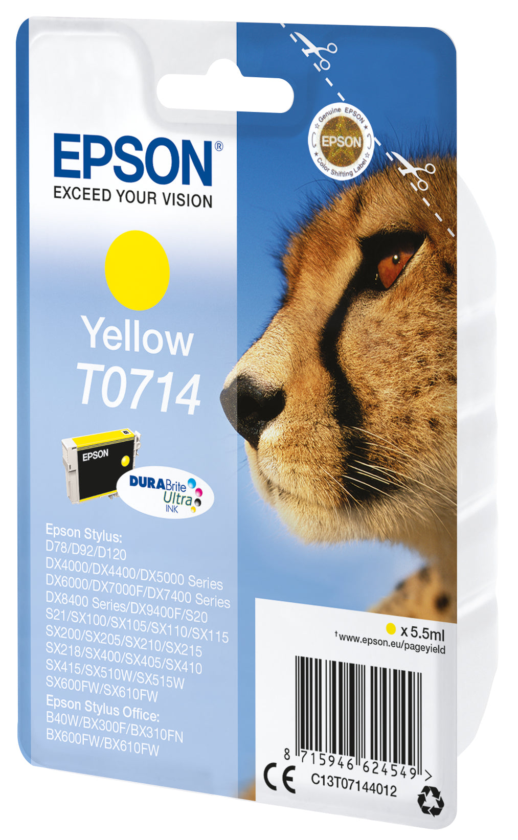 Epson T0714 Gelbe Tintenpatrone (Original) – 480 Seiten – für Epson Stylus CX4300, D120, D78 – C13T07144022