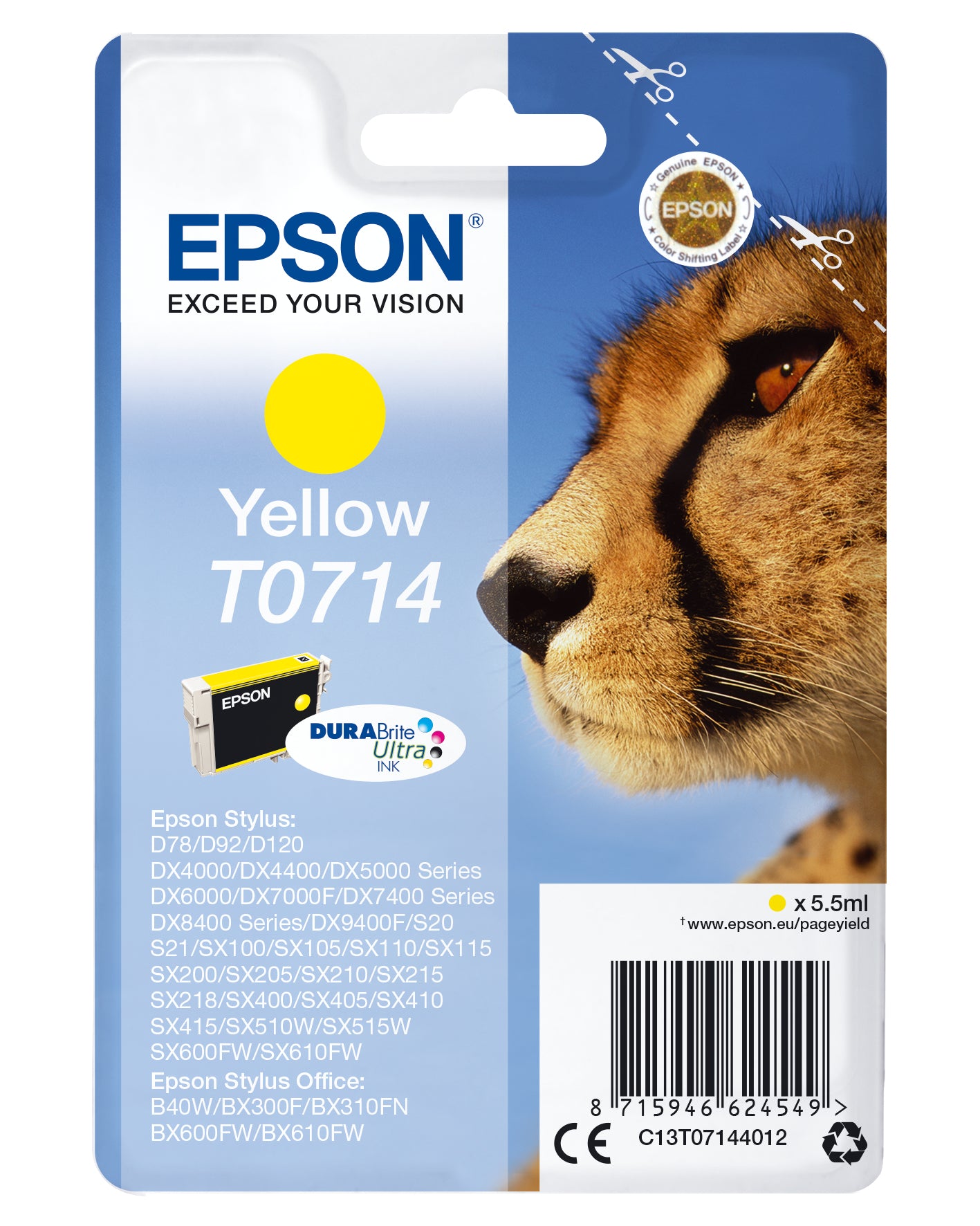 Epson Tintenpatrone T0714, Gelb, 415 Seiten – für Epson-Drucker