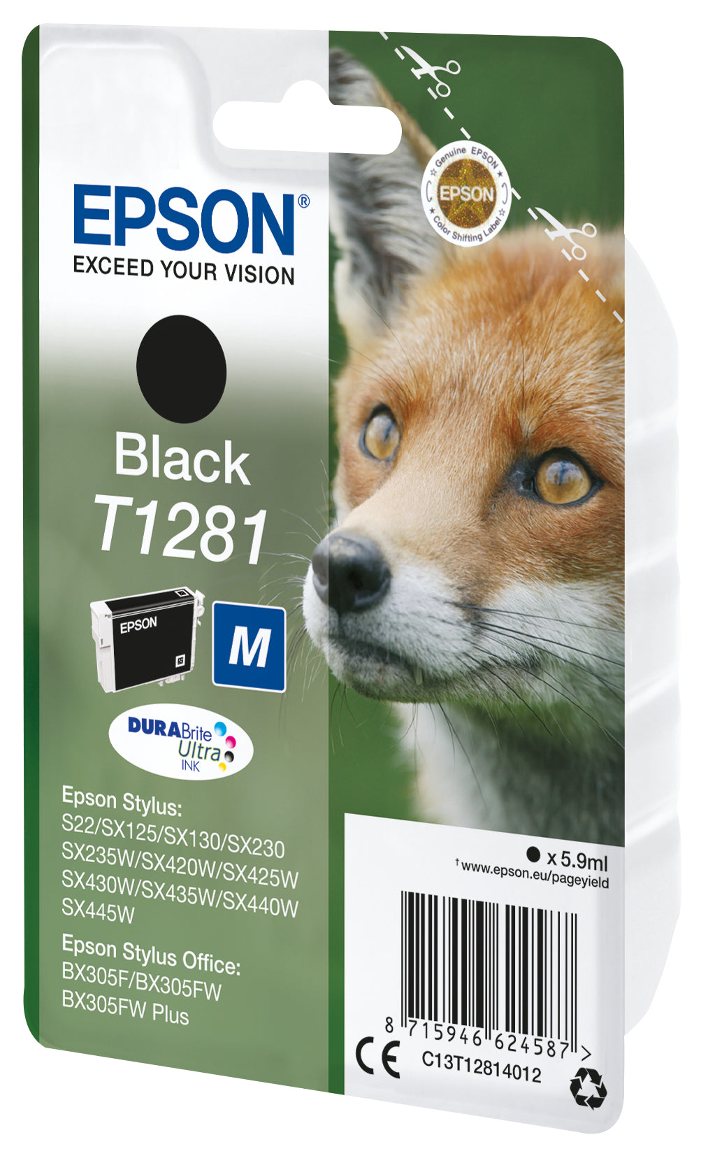 Epson T1281 Schwarz Tintenpatrone (Original) – 5,9 ml – für Epson Stylus SX445W/SX440W/SX435W …