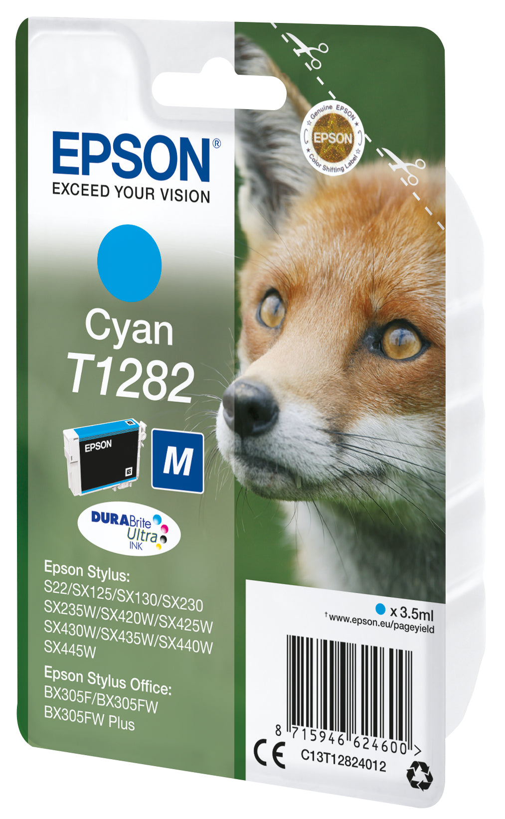 Epson Tintenpatrone T1282, Cyan, 175 Seiten – für Inkjetdrucker/Multifunktionsgeräte