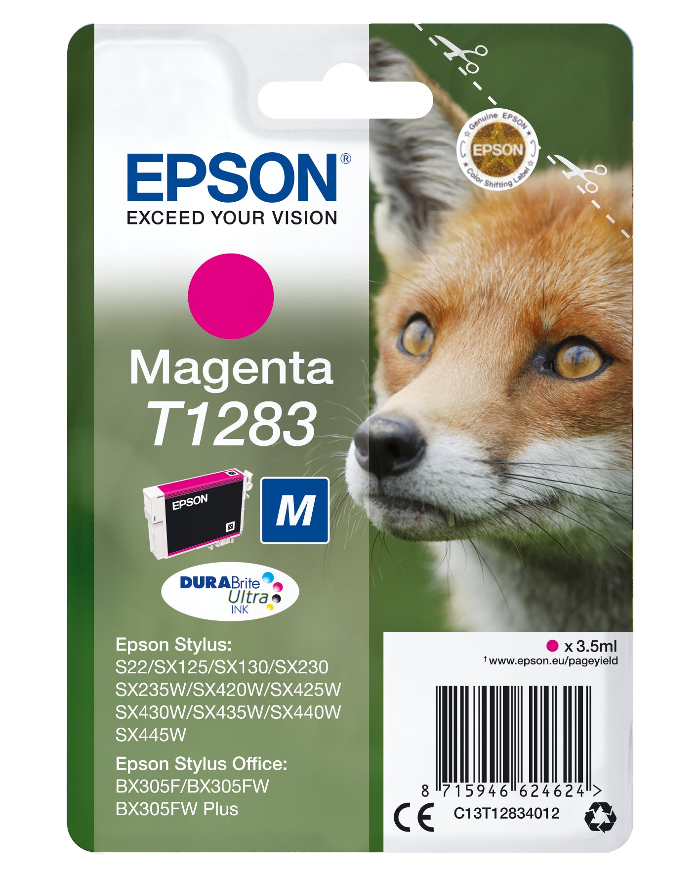 Epson T1283 Magenta Tintenpatrone (Original) – 3,5 ml – für Stylus SX445W/440W/435W/420W/235W …