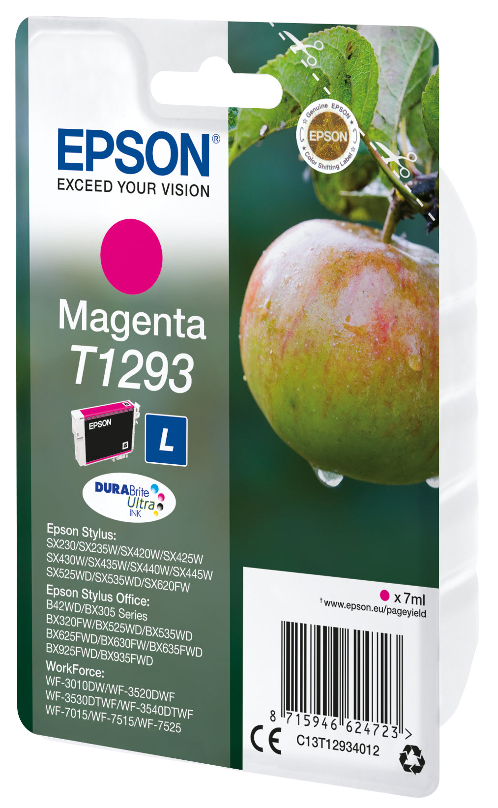 Epson T1293 Magenta Tintenpatrone (Original) – 7 ml – für WorkForce WF-3520DWF/WF-7525/WF-7515 – C13T12934022