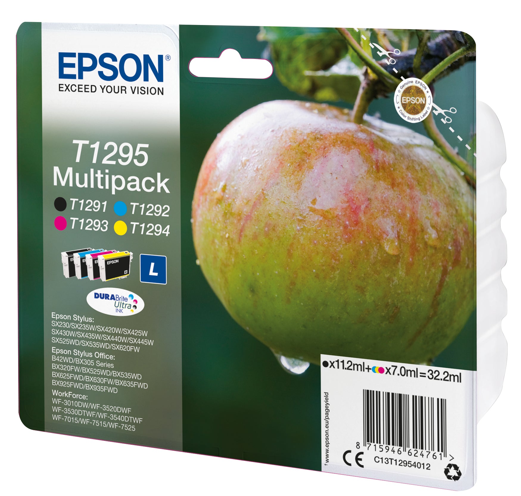 Epson Tintenpatronen-Multipack T1295, CMYK, 4er-Pack – für Tintenstrahldrucker/Multifunktionsgeräte