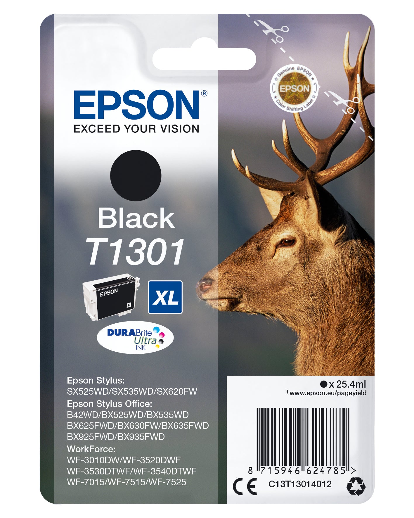Epson T1301XL Schwarz Tintenpatrone (Original) – 945 Seiten – für WorkForce WF-3520/3530, Stylus SX525WD