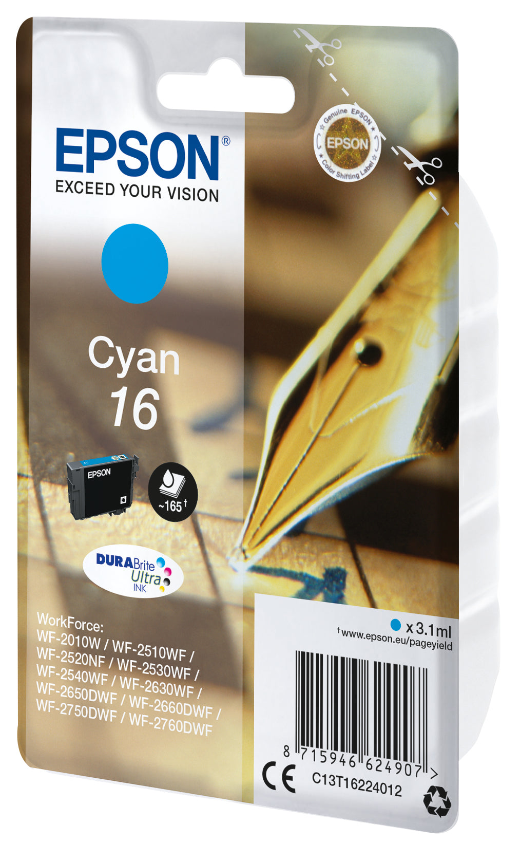 Epson Tintenpatrone Cyan, 165 Seiten – für Tintenstrahldrucker und Multifunktionsgeräte