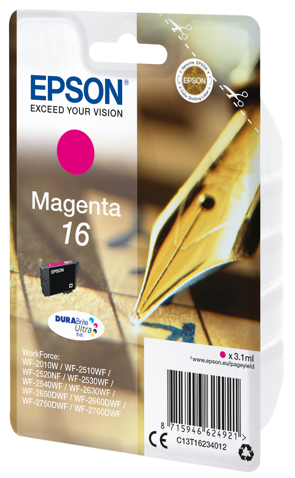 Epson 16 Magenta Tintenpatrone (Original) – 165 Seiten – für WorkForce WF-2760DWF/2750DWF/2660DWF