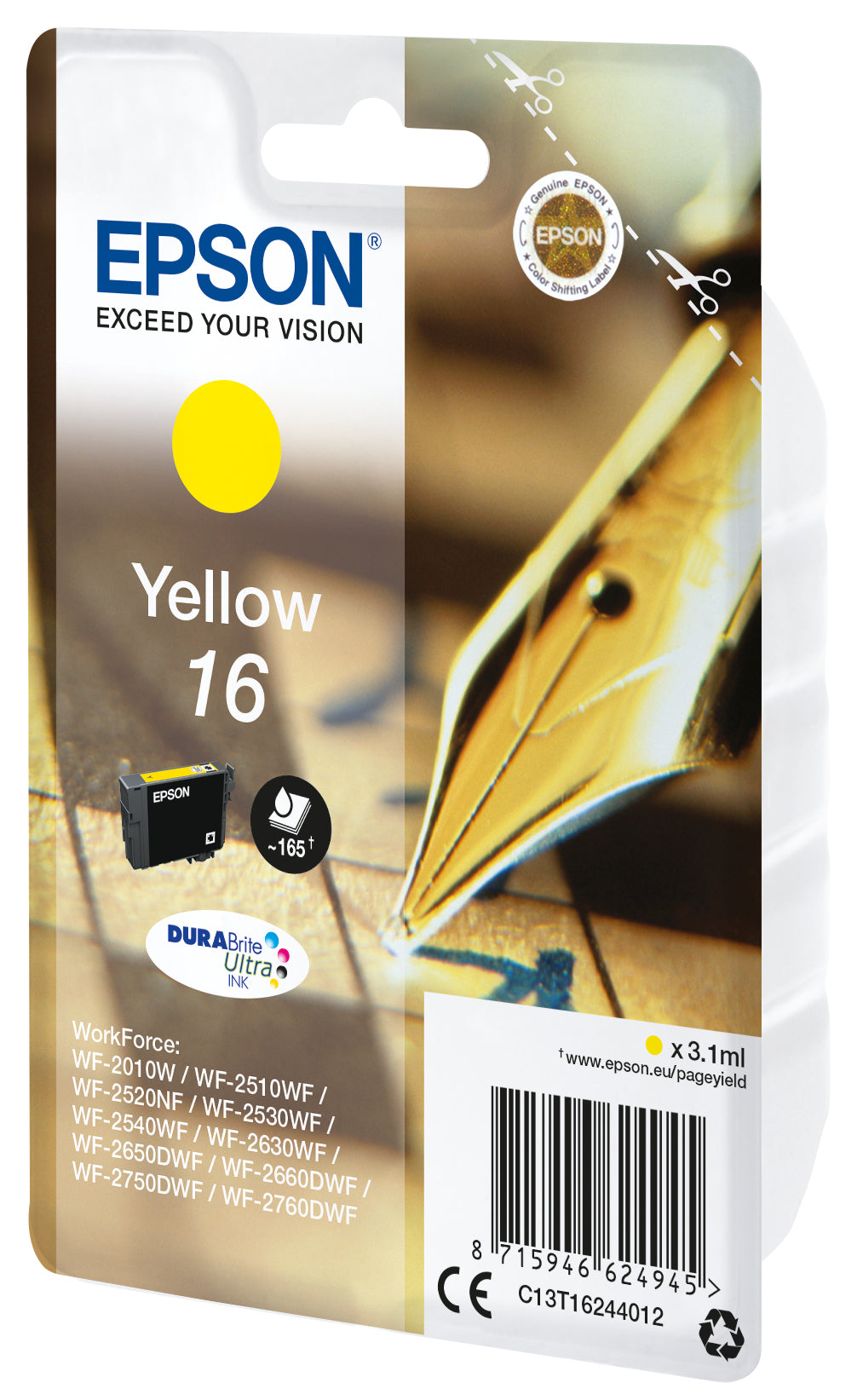 Epson 16 Gelbe Tintenpatrone (Original) – 165 Seiten – für WorkForce WF-2760DWF/WF-2750DWF/WF-2660DWF