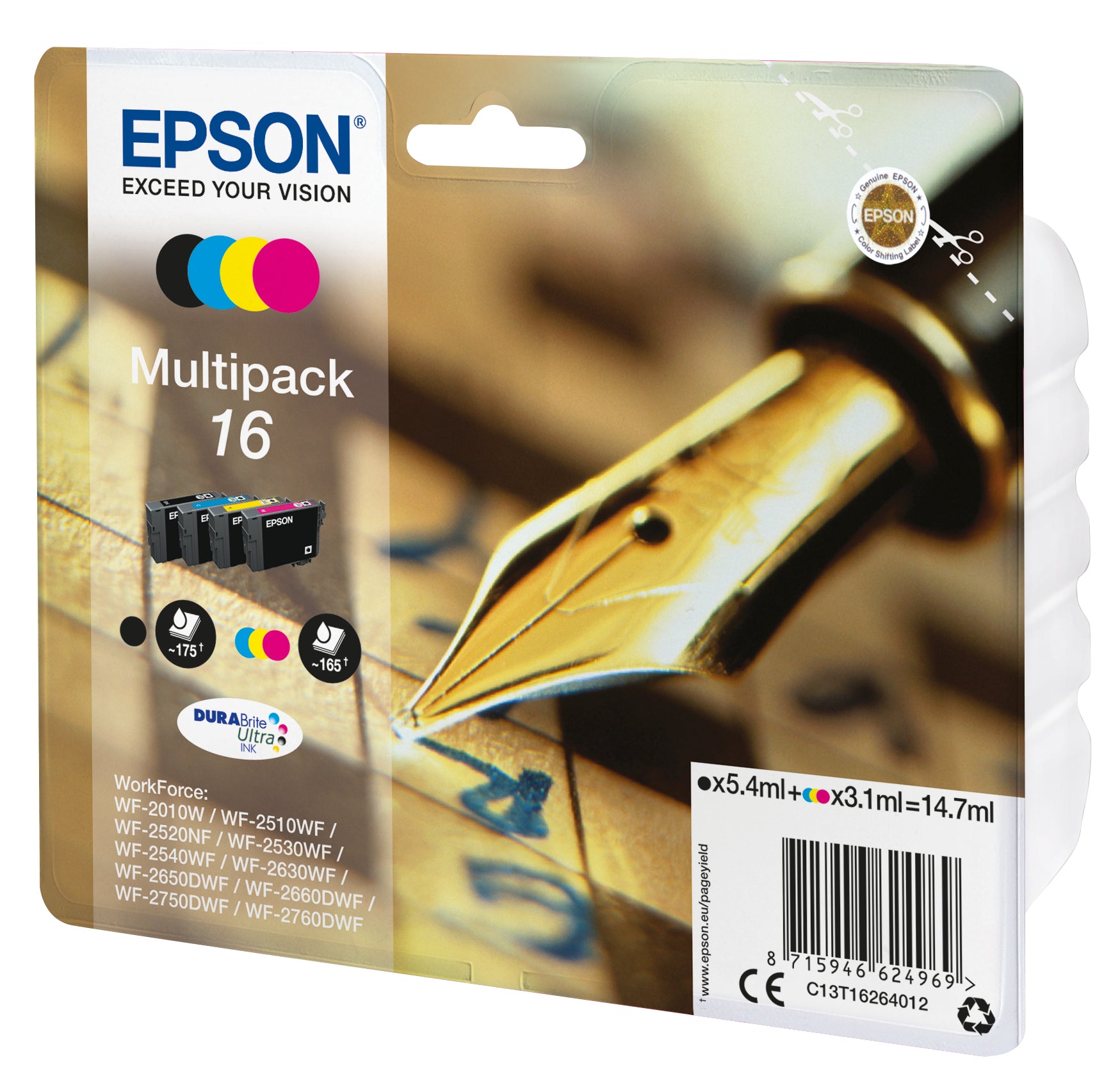 Epson Tintenpatronen-Multipack, Schwarz/Cyan/Magenta/Gelb (Original) – für WorkForce WF-2760/2750/2660 …