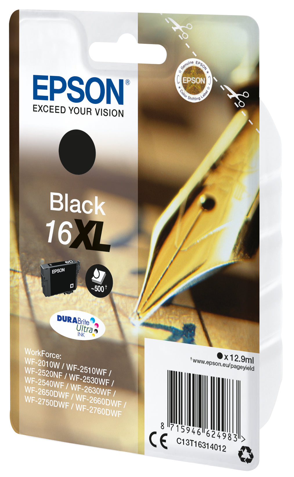 Epson Tintenpatrone 16XL, Schwarz, 500 Seiten