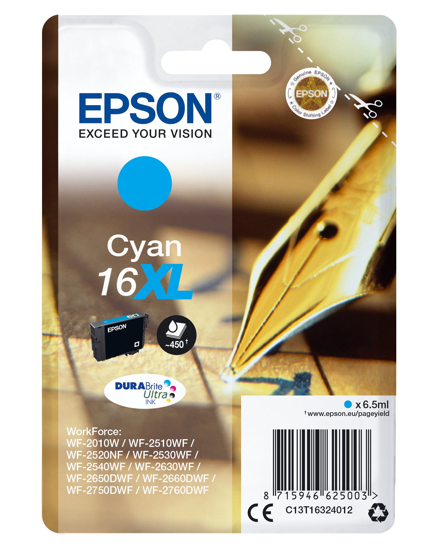 Epson Tintenpatrone 16XL, cyan, 450 Seiten