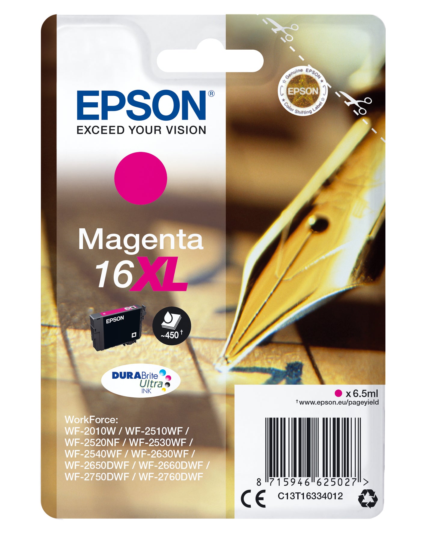 Epson Tintenpatrone 16XL, Magenta, 6,5 ml – für Inkjetdrucker, Multifunktionsgeräte