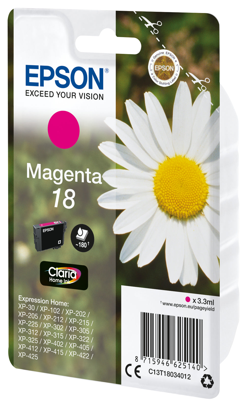 Epson 18 Magenta Tintenpatrone (Original) – 180 Seiten – für Expression Home XP-425/XP-422/XP-415 …