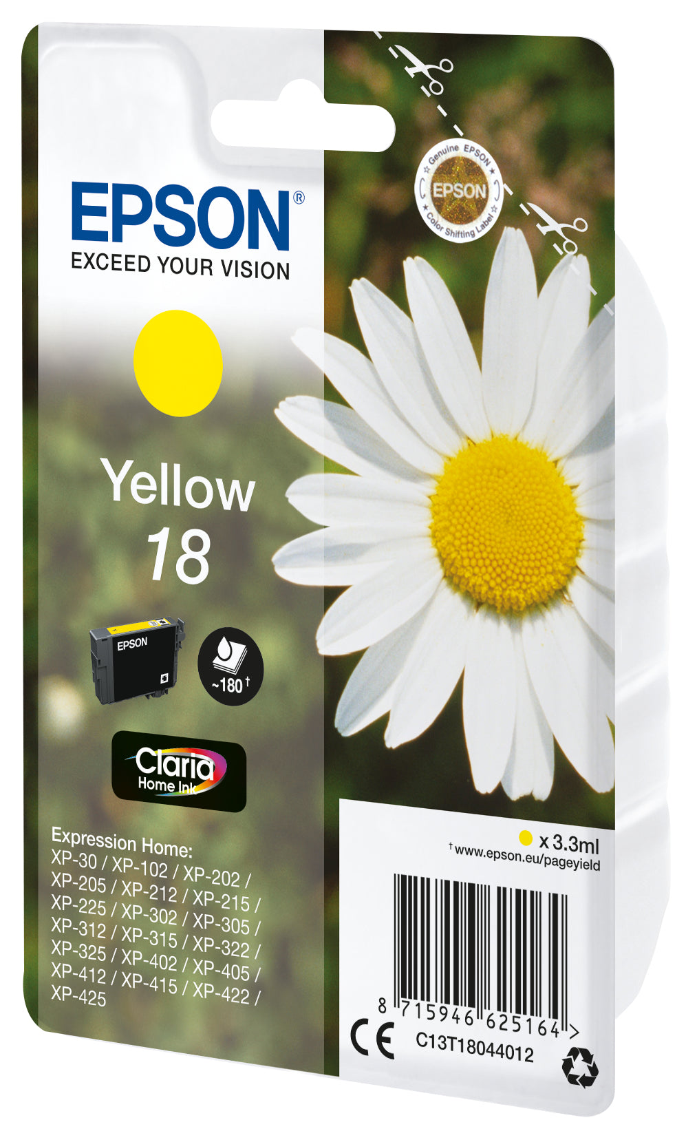 Epson 18 Gelbe Tintenpatrone (Original) – 180 Seiten – für Expression Home XP-425/XP-422/XP-415 …
