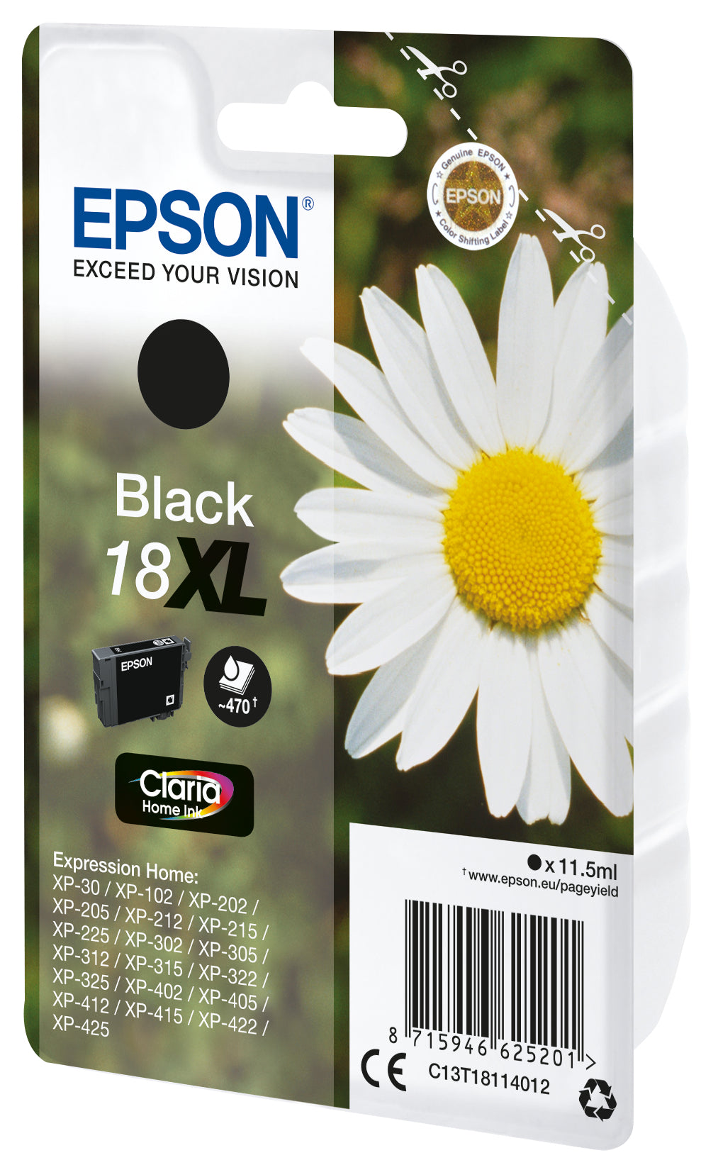 Epson Tintenpatrone 18XL (C13T18114022), Schwarz, 470 Seiten – für Expression Home XP-425, XP-422 und andere