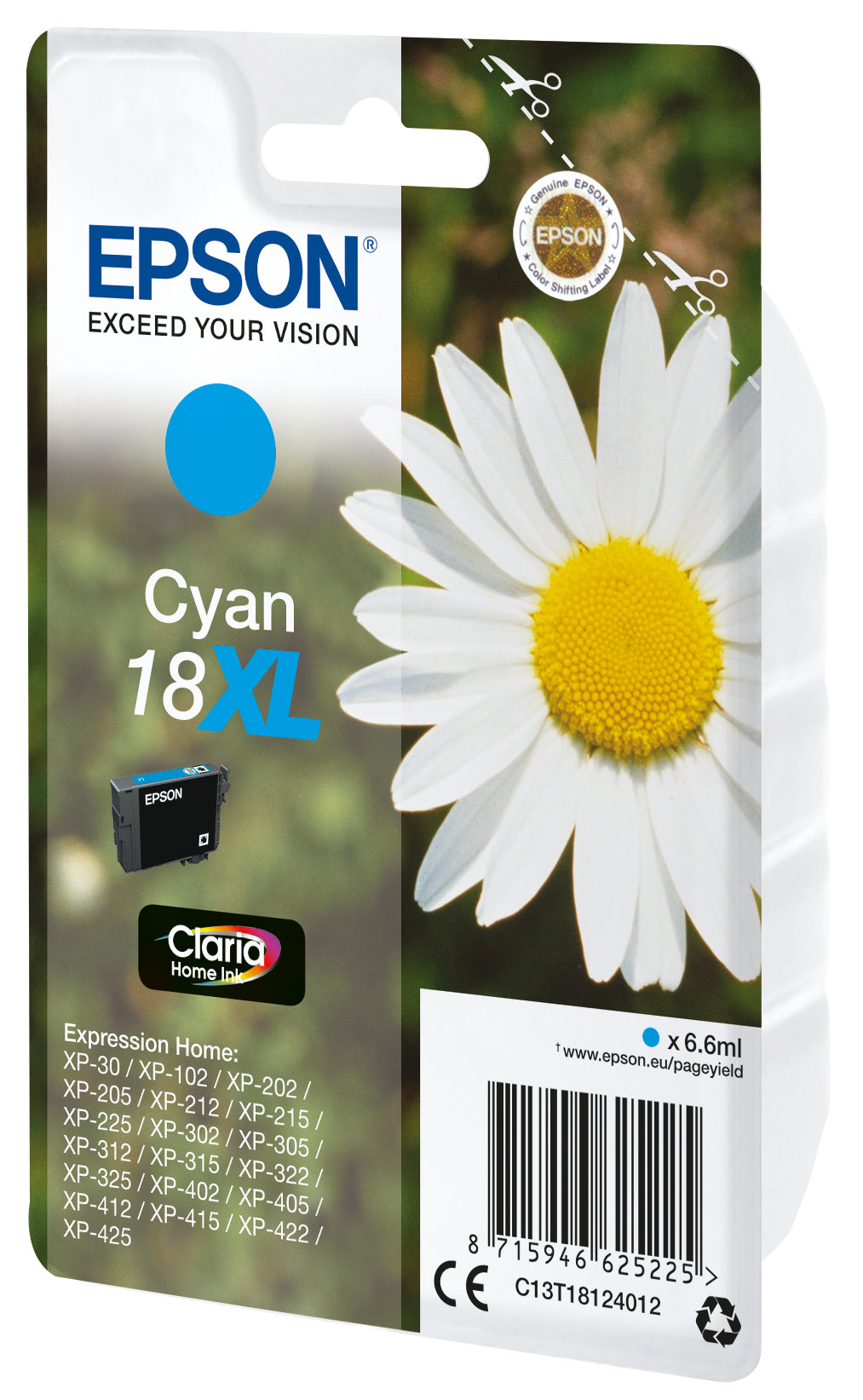Epson Tintenpatrone 18XL, cyan, XL, 450 Seiten – für Inkjetdrucker/Multifunktionsgeräte
