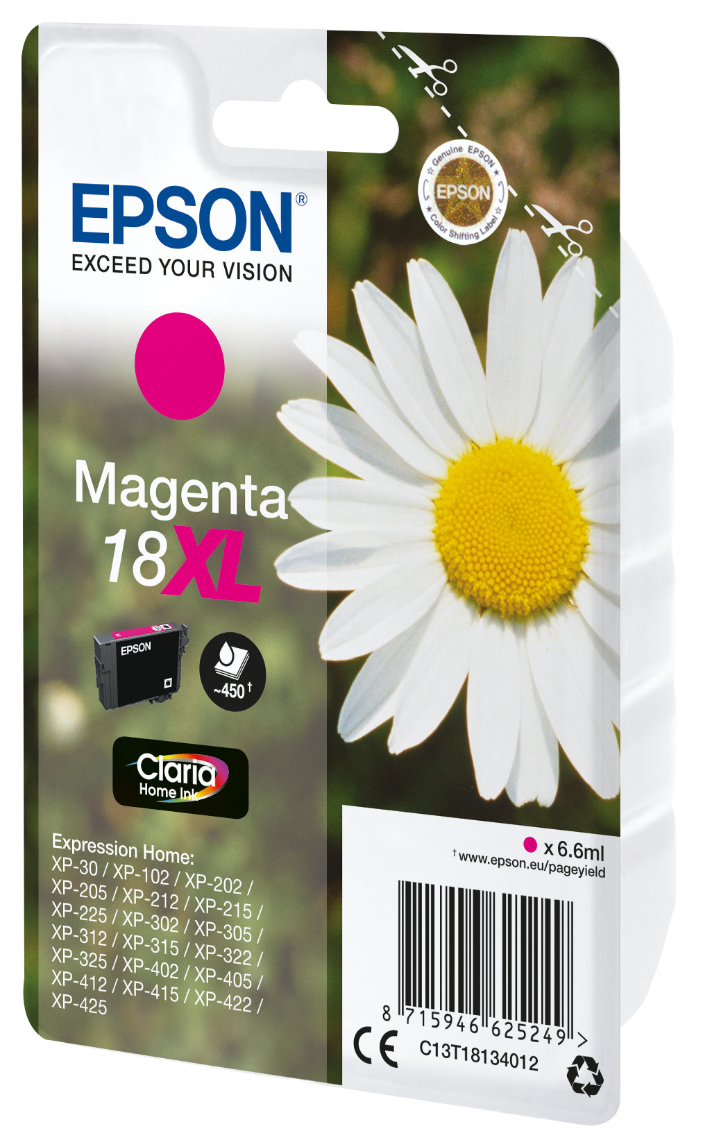 Epson 18XL Daisy Magenta Tintenpatrone (Original) – 450 Seiten – für Expression Home XP-425/XP-422/XP-415 …