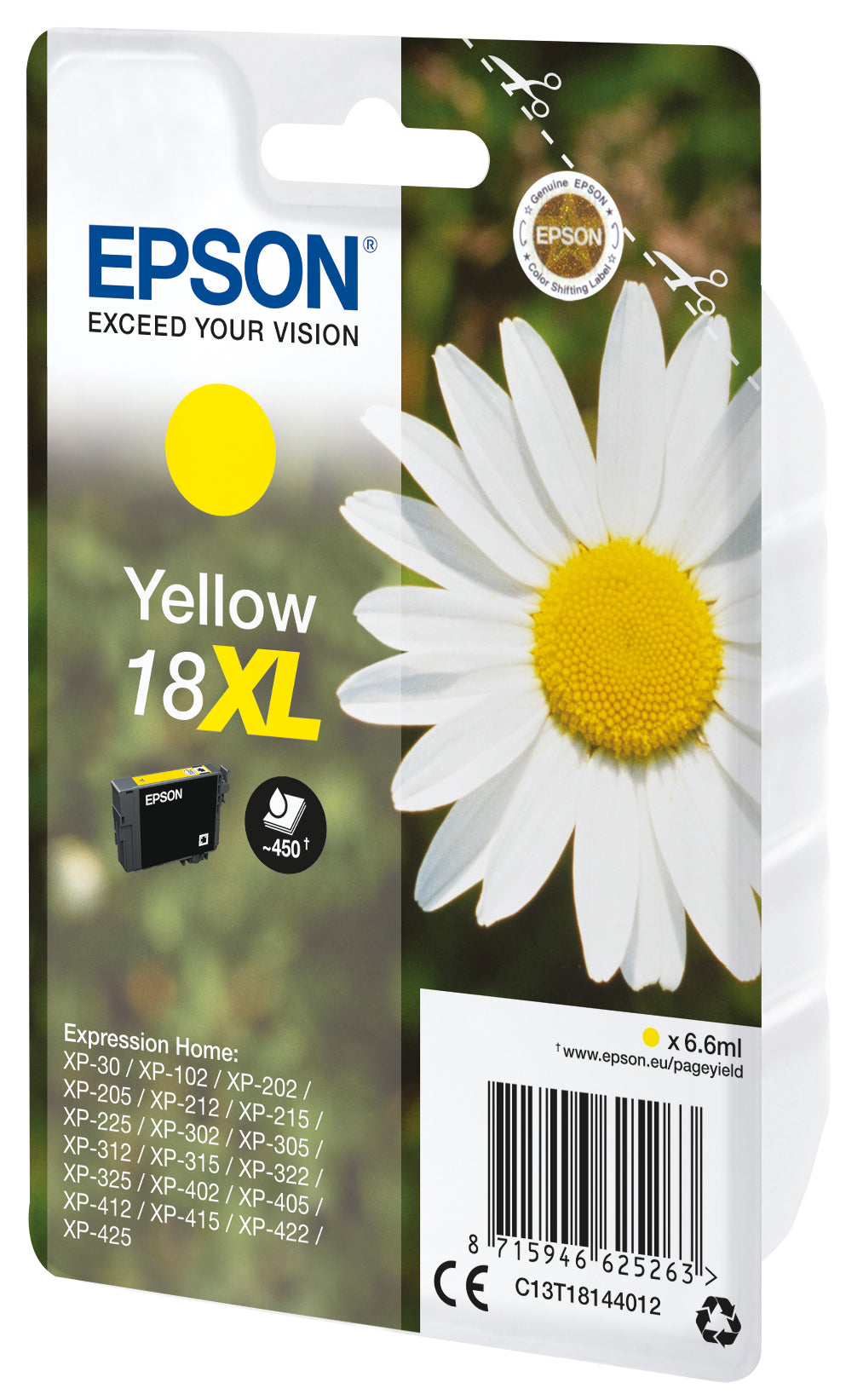 Epson 18XL Gelbe Tintenpatrone (Original) – 450 Seiten – für Epson Expression Home XP-425/XP-422/XP-415