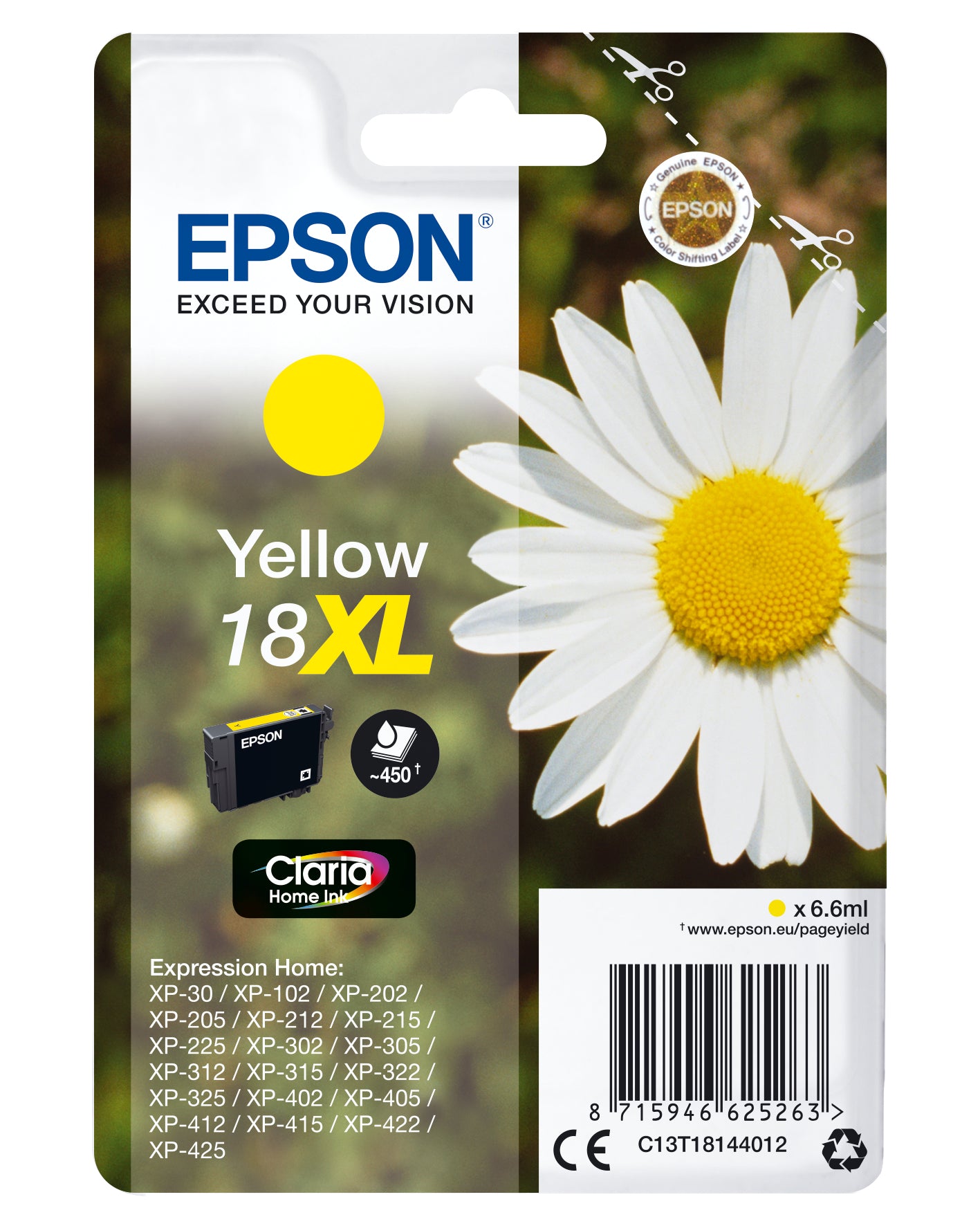 Epson 18XL Gelbe Tintenpatrone (Original) – 450 Seiten – für Epson Expression Home XP-425/XP-422/XP-415