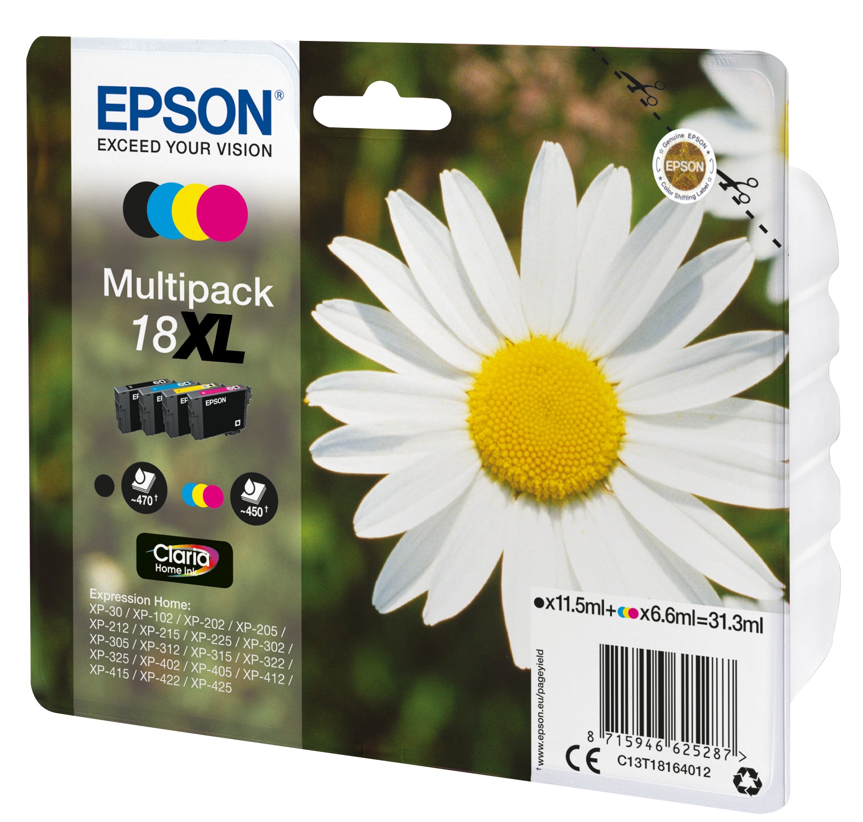 Epson Tintenpatronen-Multipack 18XL (C13T18164022), CMYK – für Expression Home XP-425, XP-422, XP-415 und andere