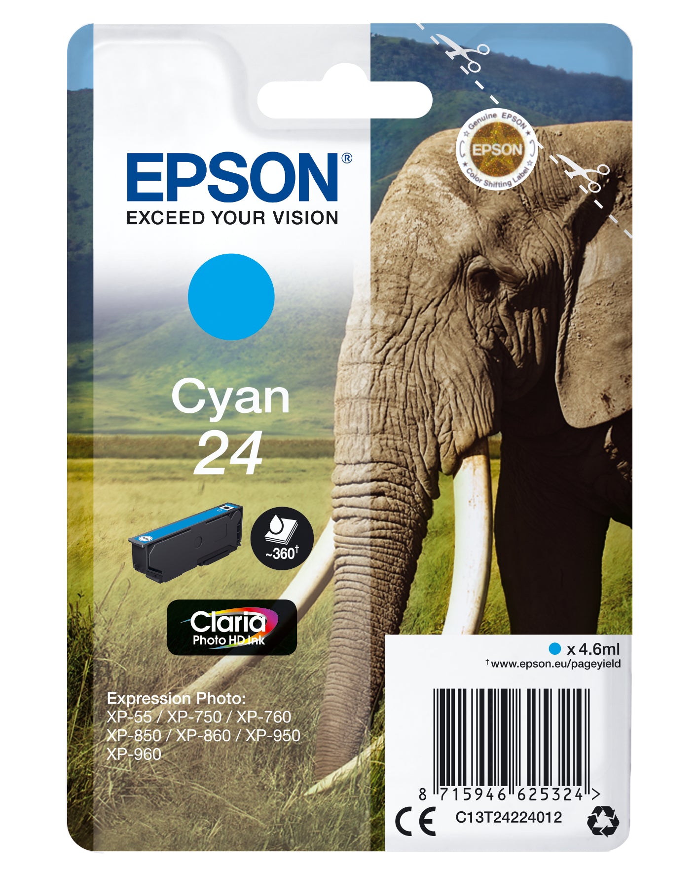 Epson Tintenpatrone 24, Cyan – für Epson-Drucker