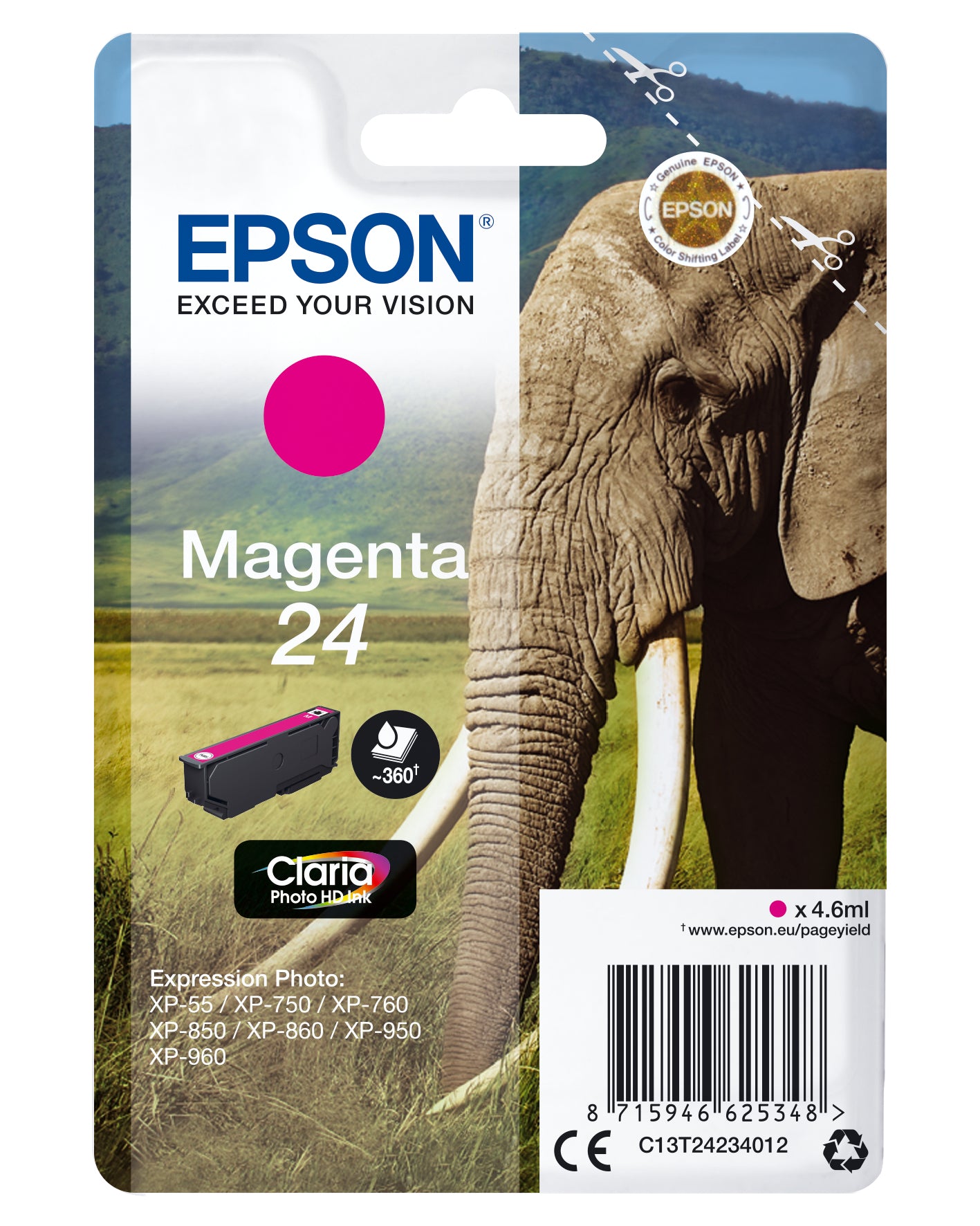 Epson T242340 Magenta Tintenpatrone (Original) – 360 Seiten – für Epson Expression Photo XP-960/950/860 …