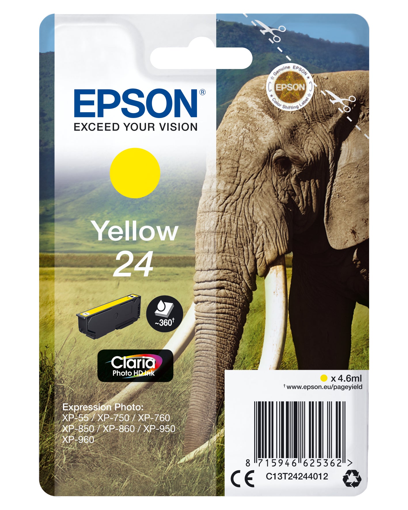 Epson T242440 Gelbe Tintenpatrone (Original) – 360 Seiten – für Expression Photo XP-960/950/860 …