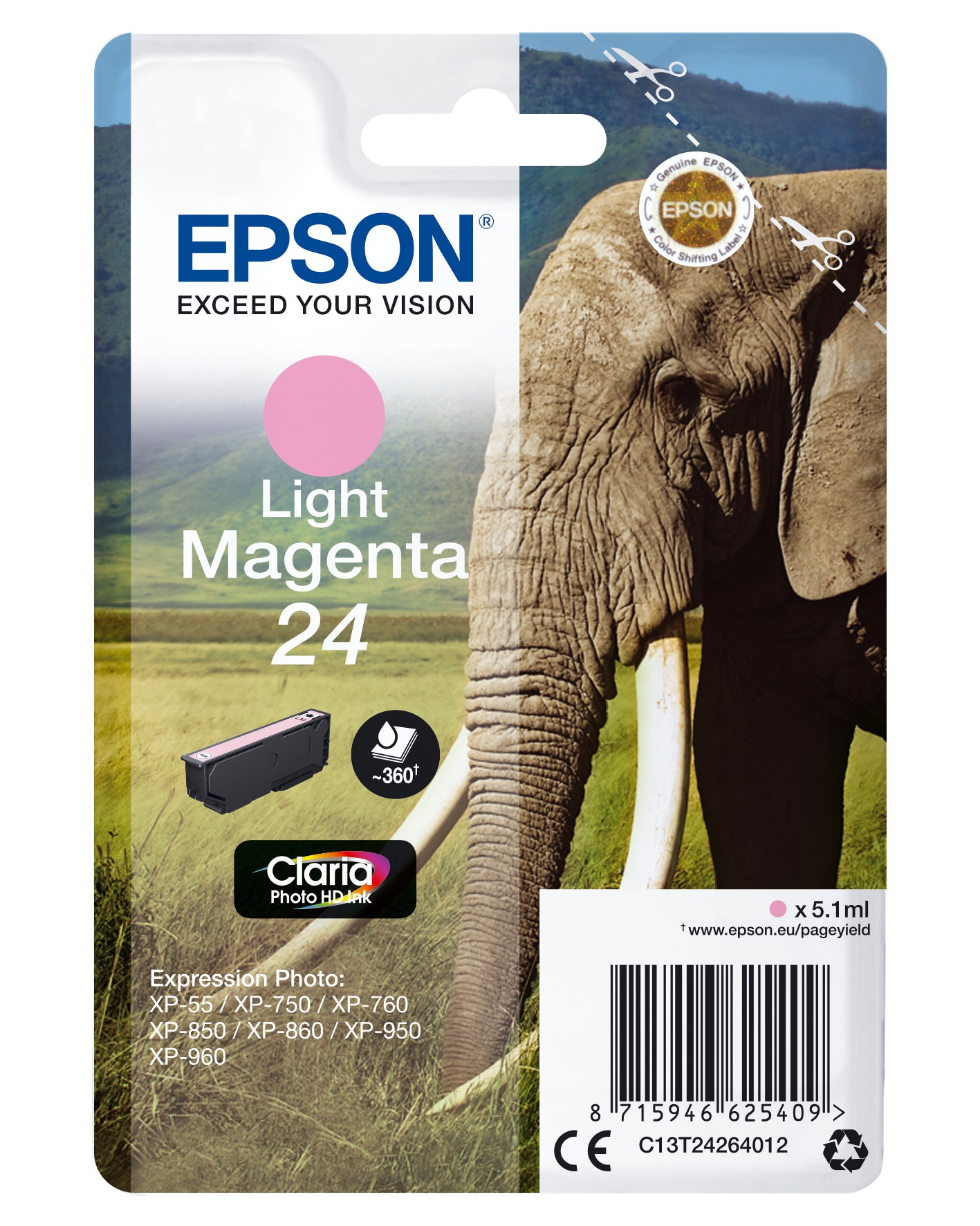 Epson 24 Magenta Tintenpatrone (Original) – 360 Seiten – für Epson Expression Photo XP-960/950/860 …
