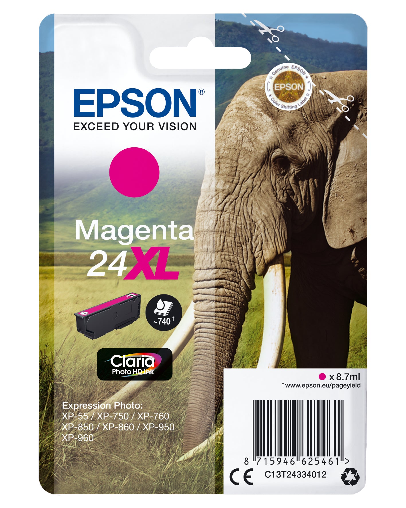 Epson 24XL Magenta Tintenpatrone (Original) – 740 Seiten – für Epson Expression Photo XP-960/950/860 …