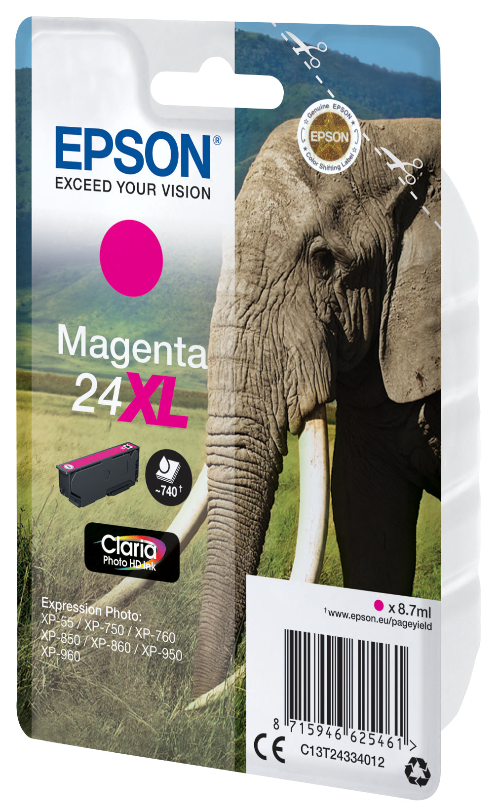 Epson 24XL Magenta Tintenpatrone (Original) – 740 Seiten – für Epson Expression Photo XP-960/950/860 …