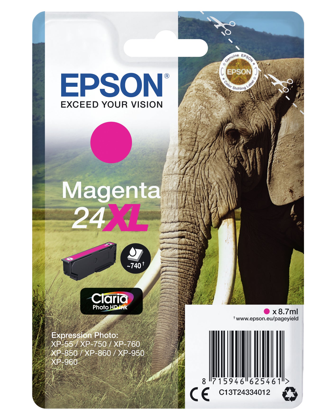 Epson T2433XL Magenta Tintenpatrone (Original) – 740 Seiten – für Epson Expression Photo XP-960/950/860 …