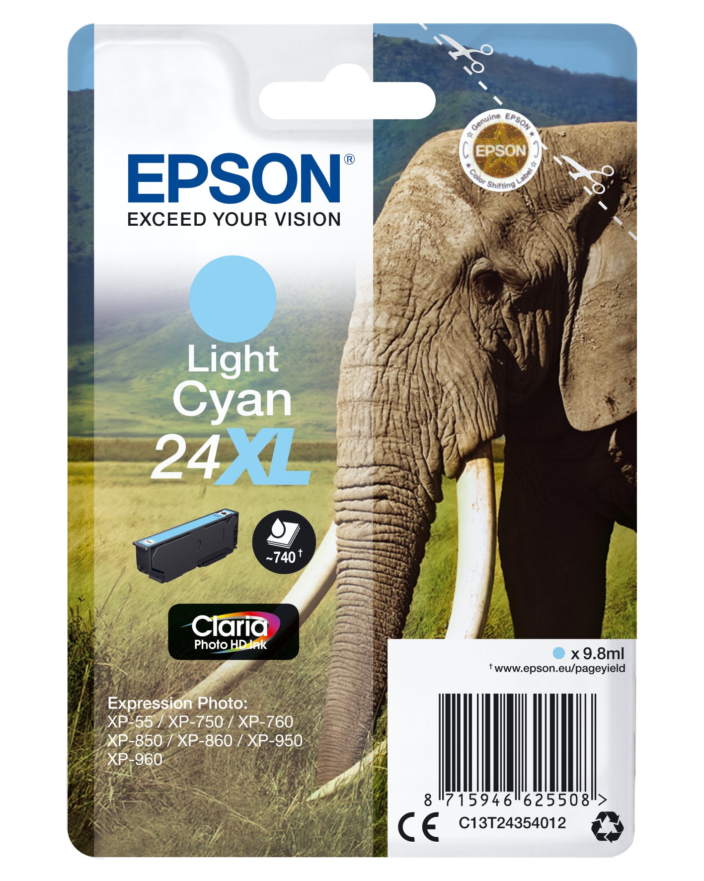 Epson 24XL Cyan Tintenpatrone (Original) – 740 Seiten – für Epson Expression Photo XP-960/950/860 …