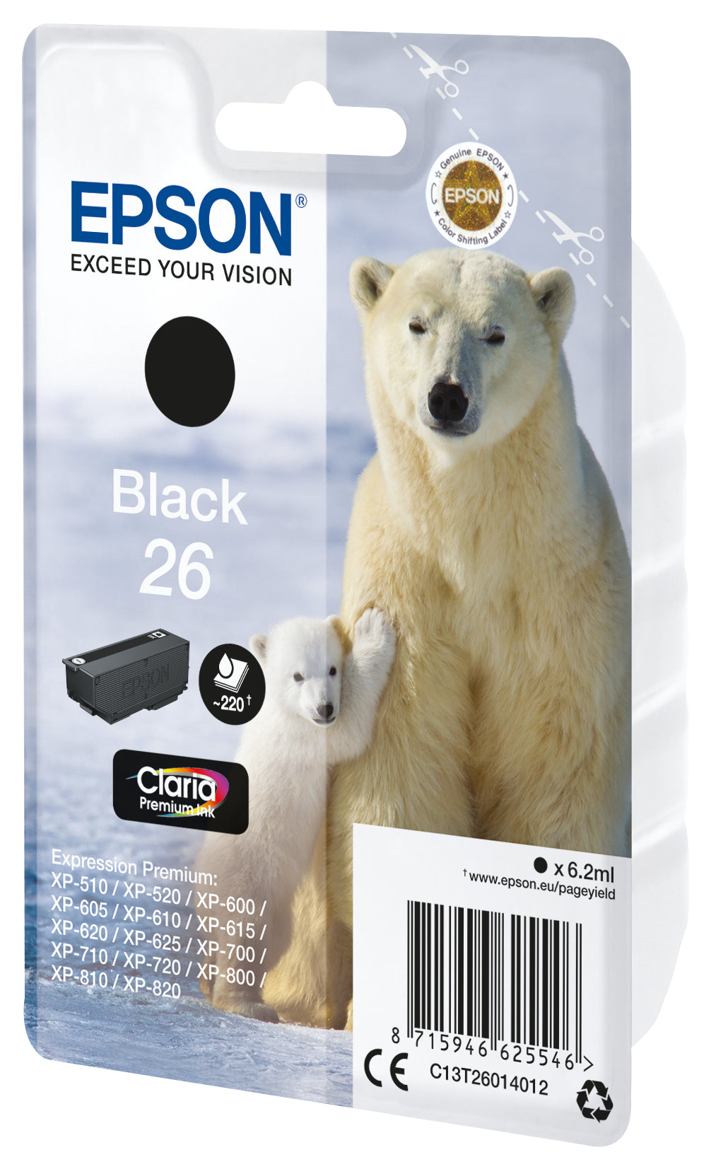 Epson T260140 Schwarz Tintenpatrone (Original) – 220 Seiten – für Epson Expression Premium XP-700/XP-800