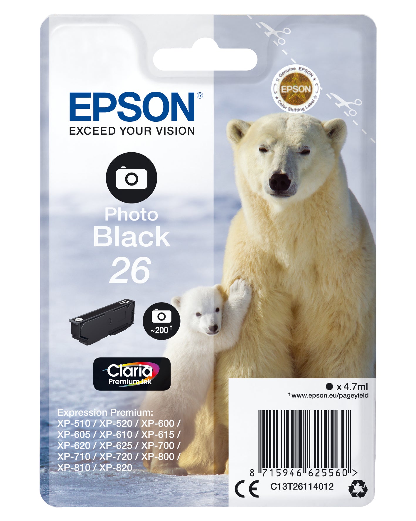 Epson Tintenpatrone 26, Photo Schwarz